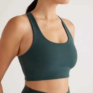 Quince Ultra-Form Scoop Neck Longline Sports Bra Forest Green Size Large